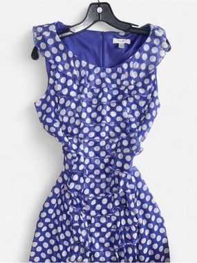dressbarn purple and White Polka Dot Ruffle Midi Dress